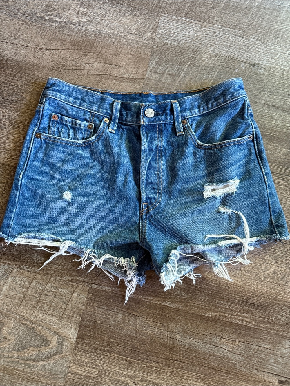 Levi's Premium 501 Distressed Denim Cutoff Shorts - Blue